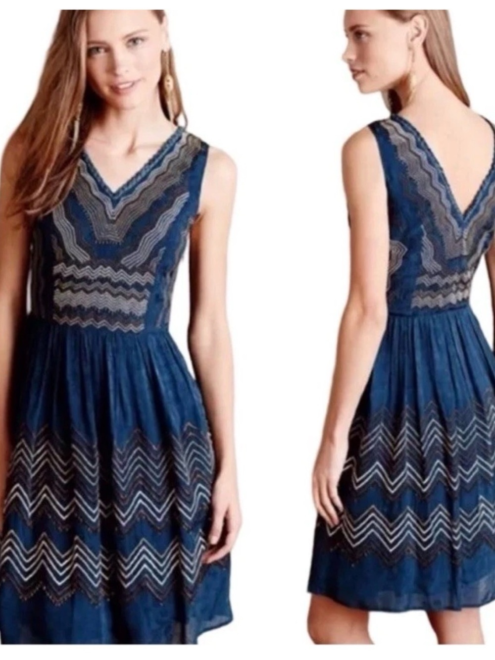 Anthropologie Meadow Rue Beaded Dark Teal Dress Boho Chic Whimsigoth Womens US 8